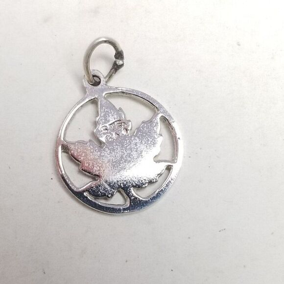 Vintage Sterling Silver Maple Leaf Pendant Charm, Etched Cutout Design, Estate - Picture 3 of 7